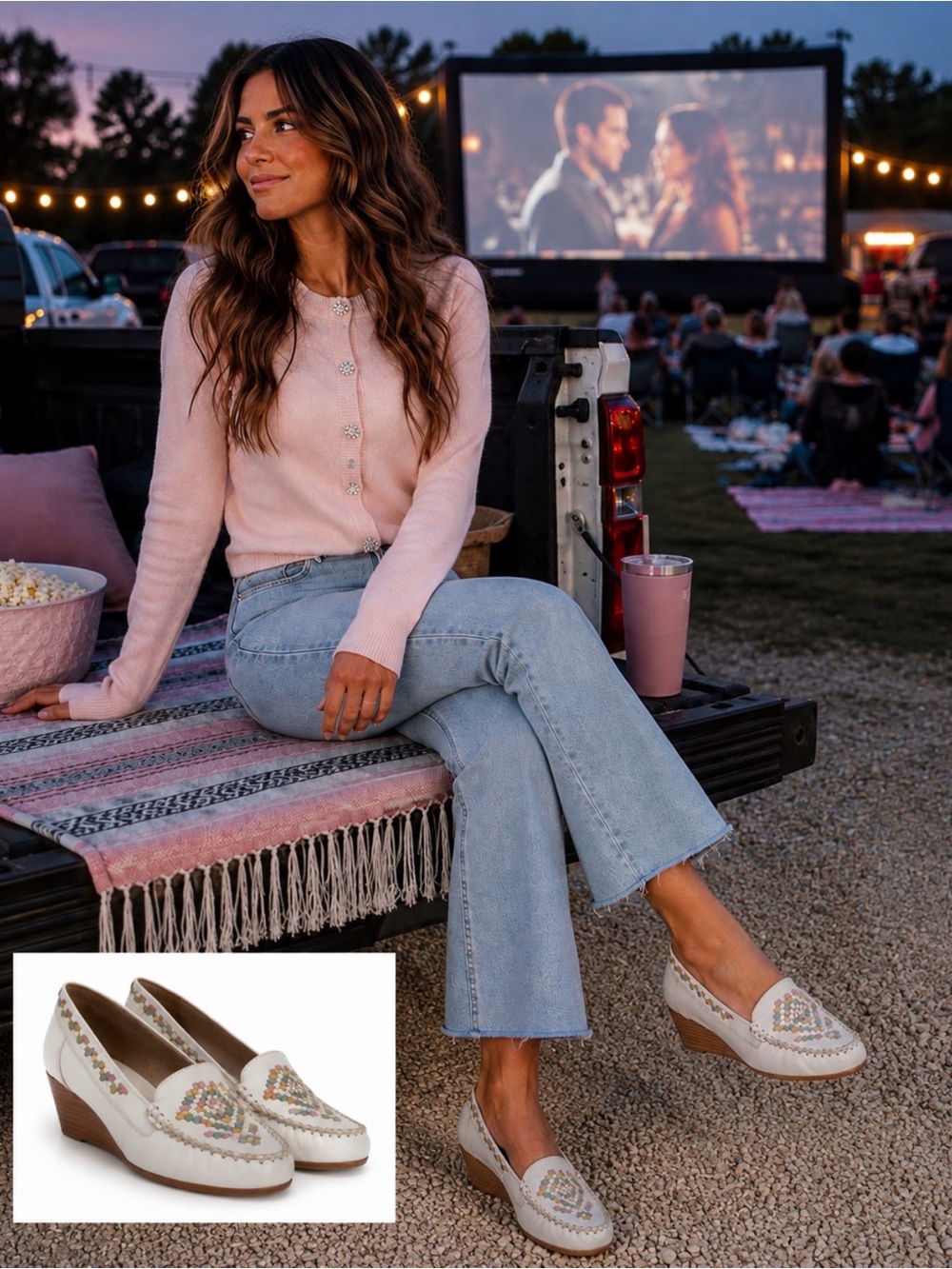 Vintage Jaclyn Smith 80s White Leather Moccasin Style Woven Wedge Loafers 8.5